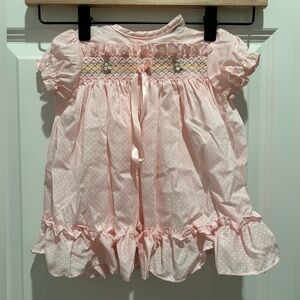 Vintage Roanna Pink Smocked Baby Dress Polka Dot 12M Made in USA